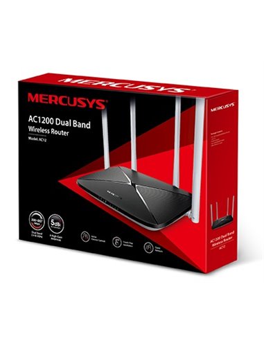 Wi-Fi роутер MERCUSYS AC12 / AC1200 Dual Band / Wi-Fi5 / 1WAN+4LAN / 4 external antennas