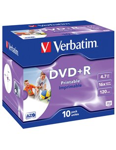 Verbatim DataLifePlus DVD+R AZO 4.7GB 16X WIDE PRINTABLE SURFACE - Jewel Case 10pcs.