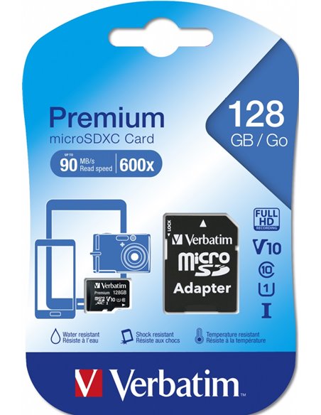 Карта памяти microSDXC 128GB Verbatim Premium, 90MB/s, + SD adapter