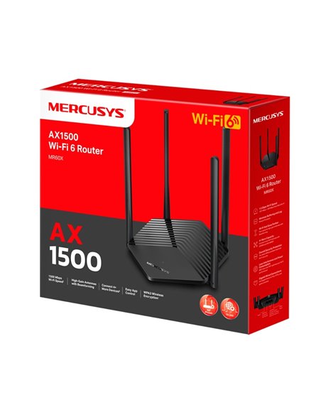 Wi-Fi Router MERCUSYS MR60X / AX1500 Dual Band / Wi-Fi6 / Gigabit / 1WAN+2LAN / 4 external antennas