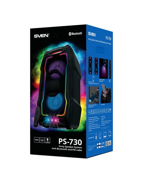 Boxa portabila SVEN PS-730 Black / 100W / Bluetooth / NFC / FM tuner / USB / microSD