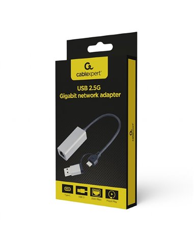 USB 3.1 + USB Type-C /  2.5G Gigabit Ethernet Adapter  / Gembird A-USB3AC-LAN2G-01