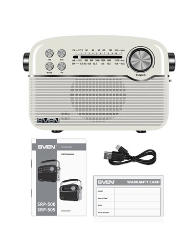 Колонка Портативная SVEN SRP-500, White / 3W / Bluetooth / FM/AM/SW Radio / USB / microSD