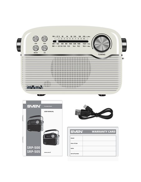 Boxa portabila SVEN SRP-500, White / 3W / Bluetooth / FM/AM/SW Radio / USB / microSD
