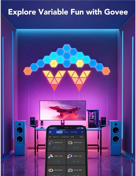Шестиугольные световые панели GOVEE Glide Hexa Light Panels / 10 Pack / Wi-Fi + BT / Multicolor