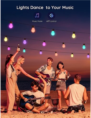 Banda LED de exterior GOVEE RGBIC Smart Outdoor String Lights 15m, 15 Light Bulbs