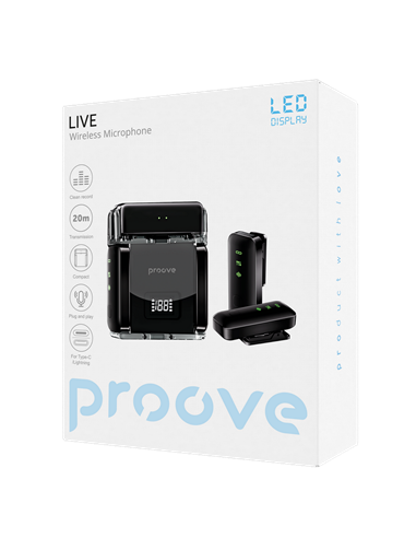 Microfon portabil pentru înregistrare vocală Proove Live, Fără fir, Negru