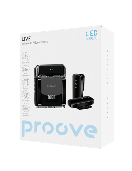 Microfon portabil pentru înregistrare vocală Proove Live, Fără fir, Negru