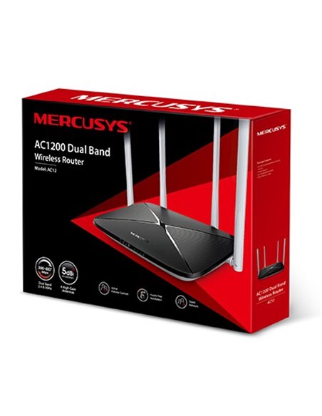 Wireless Router MERCUSYS AC12 / AC1200 Dual Band / Wi-Fi5 / 1WAN+4LAN / 4 external antennas