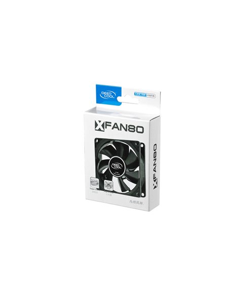 80mm Case Fan - DEEPCOOL ”XFAN 80” Fan, 80x80x25mm, 1800rpm, <20dBa, 21.8CFM, Hydro Bearing, Big 4Pin Molex, Black