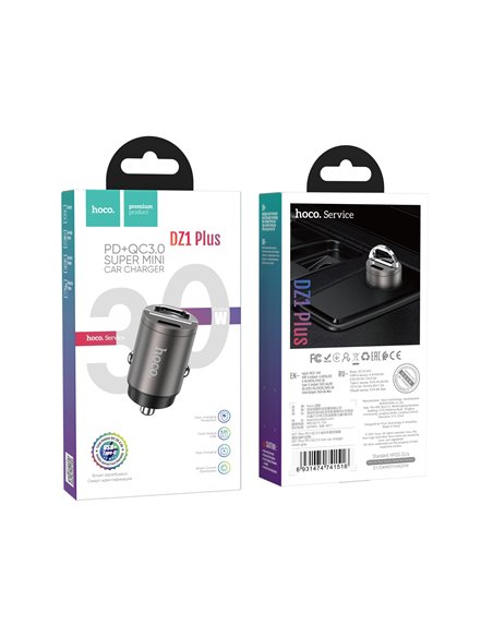 USB автомобильное зарядное устройство HOCO DZ1 PLUS / 2 x USB charger, Total output: 5V/4.8A / up to PD3.0 / QC3.0 / Super mi...