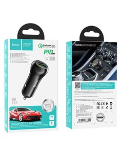 Incarcator auto USB HOCO Z38 Resolute / 1 x USB + 1 x USB-C / Total output: 38W / up to PD3.0 / QC3.0 / Black 2