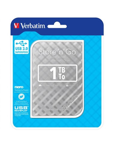 2.5” HDD Extern Verbatim ”Store 'n' Go” / USB3.0 / 1.0TB / Silver