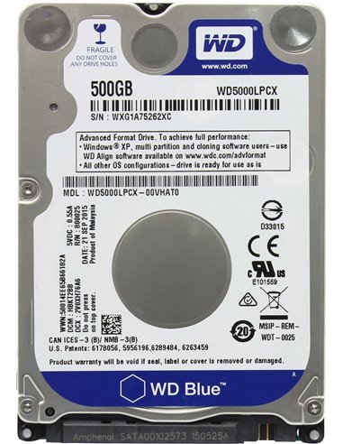 2.5" HDD 500GB  Western Digital WD5000LPCX, Blue™, 5400rpm, 16MB, 7mm, SATAIII, NP