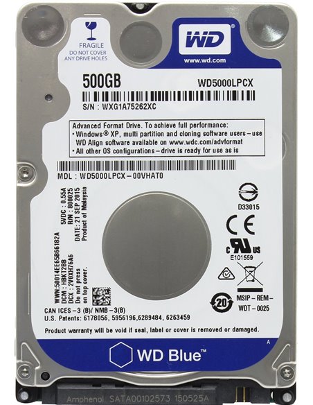 2.5" HDD 500GB  Western Digital WD5000LPCX, Blue™, 5400rpm, 16MB, 7mm, SATAIII, NP