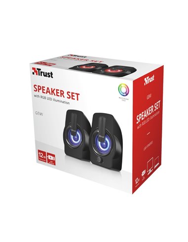Колонки 2.0 Trust Gemi RGB Black / 12W / 3,5 AUX / USB power