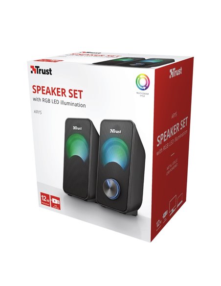 Колонки 2.0 Trust Arys RGB Compact Black / 12W / 3,5 AUX / USB power