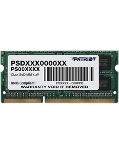 8GB DDR3L-1600 SODIMM  PATRIOT Signature Line, PC12800, CL11, 2 Rank, Double-sided module, 1.35V