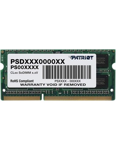 8GB DDR3L-1600 SODIMM  PATRIOT Signature Line, PC12800, CL11, 2 Rank, Double-sided module, 1.35V