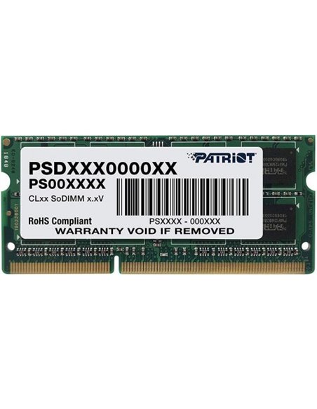 8GB DDR3L-1600 SODIMM  PATRIOT Signature Line, PC12800, CL11, 2 Rank, Double-sided module, 1.35V
