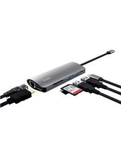 Adaptor Multiport Trust Dalyx/ USB-C/ 1xUSB-C/ 2xUSB-A/ HDMI/ RJ45/ SD/ microSD