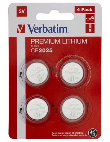 Verbatim Lithium Battery CR2025 3V 4pcs, Blister pack