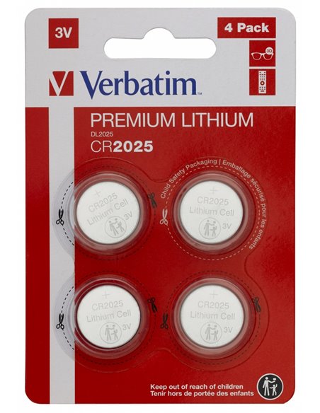 Verbatim Lithium Battery CR2025 3V 4pcs, Blister pack