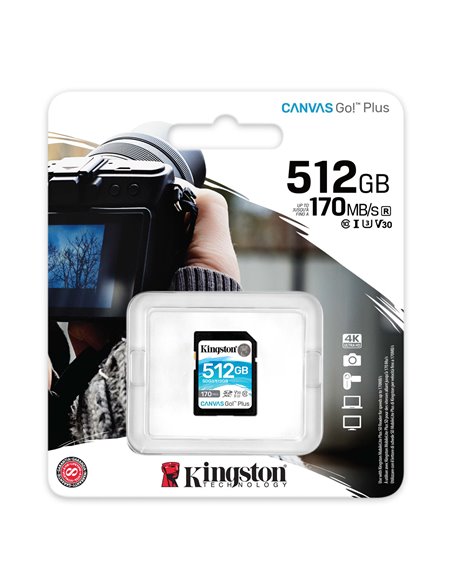 Карта памяти SD 512GBKingston Canvas Go! Plus, 170MB/s
