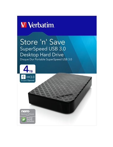 3.5” HDD Extern Verbatim ”Store 'n' Save” / 4.0TB / USB3.0 / External power: +12VDC Input / Black