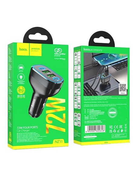 Incarcator auto USB HOCO ”NZ11 Guide” / 2xUSB + 2xUSB-C / 72W / up to PD36W / QC3.0 / Black