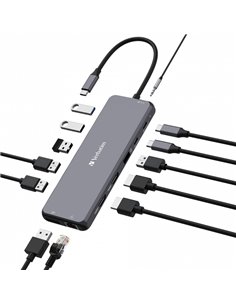 Многопортовый Адаптер Verbatim CMH-13/ USB-С/ 3xUSB-A 3.2/ 1xUSB-A 3.2(Gen2)/ 2xUSB-A/ 2xUSB-C/ 2xHDMI/ 1xDP/ RJ45