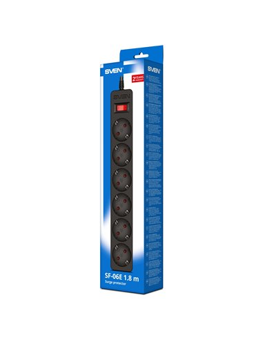 Фильтр сетевой SVEN SF-06E/ 6 Sockets/ 2300W/ 1.8m/ Black
