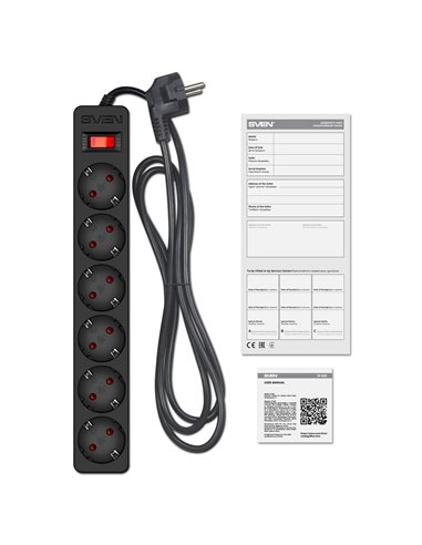 Фильтр сетевой SVEN SF-06E/ 6 Sockets/ 2300W/ 5.0m/ Black