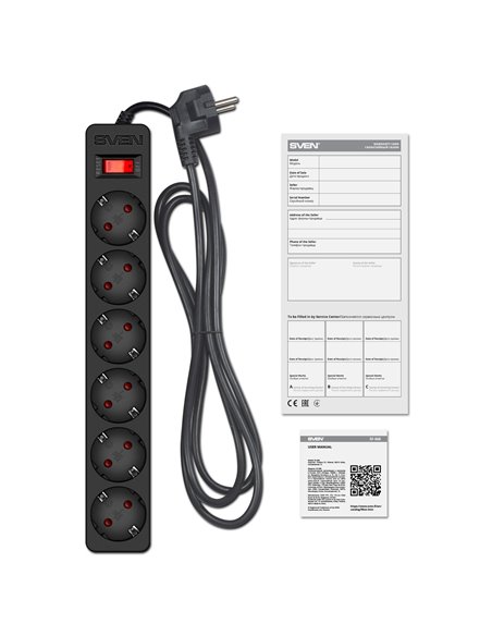 Surge Protector SVEN SF-06E/ 6 Sockets/ 2300W/ 5.0m/ Black