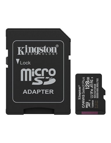 Карта памяти microSD  128GB Kingston Canvas Select Plus, 150MB/s + SD adapter
