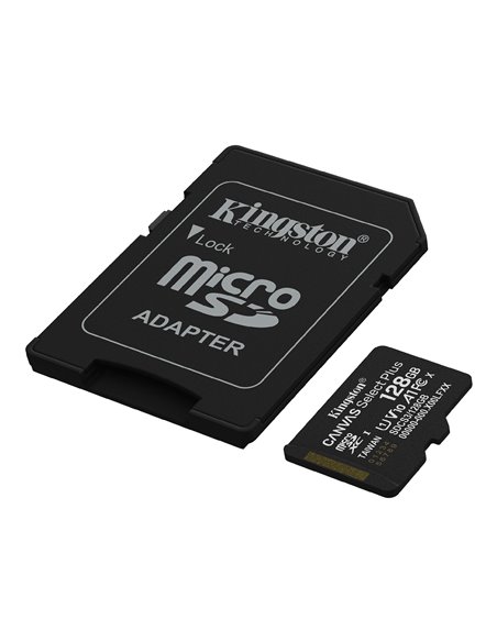 Карта памяти microSD  128GB Kingston Canvas Select Plus, 150MB/s + SD adapter