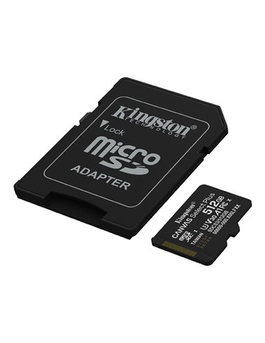 Карта памяти microSD  512GB Kingston Canvas Select Plus, 150MB/s + SD adapter