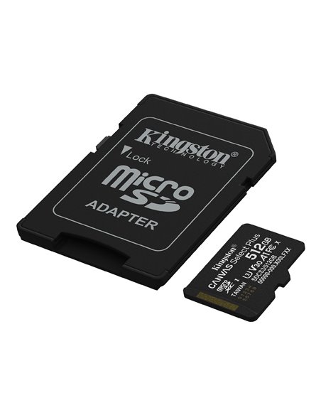Карта памяти microSD  512GB Kingston Canvas Select Plus, 150MB/s + SD adapter
