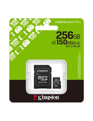 Карта памяти microSD  256GB Kingston Canvas Select Plus, 150MB/s + SD adapter
