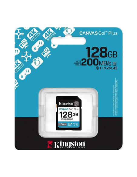 Карта памяти SD 128GB Kingston Canvas Go! Plus G4, 200/160MB/s