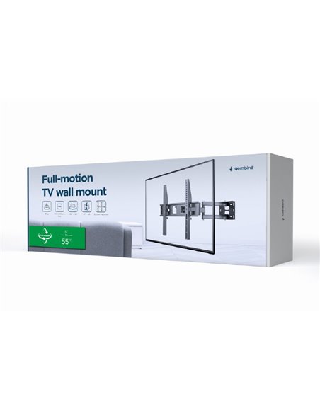 Suport TV de perete (cu miscare completa) 32”-55” Gembird ”WM-55ST-03”, Black