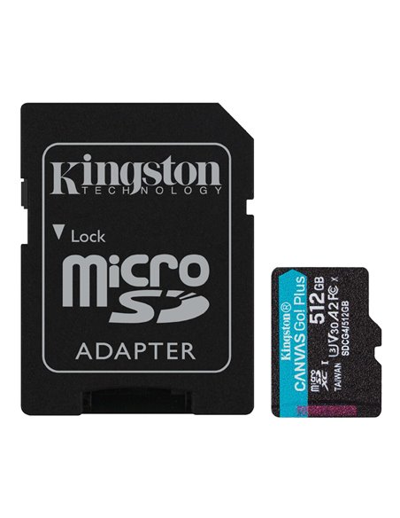Карта памяти microSD 512GB Kingston Canvas Go Plus Gen 4, A2, up to 200MB/s, + SD adapter