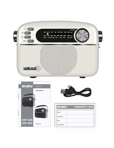 Boxa portabila SVEN SRP-505, White / 3W / Bluetooth / FM/AM/SW Radio / USB / microSD
