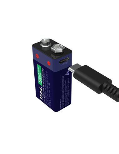 Trust Аккумуляторная батарейка на 9 В, перезаряжаемая через USB-C, 400mAh, 1 Pack