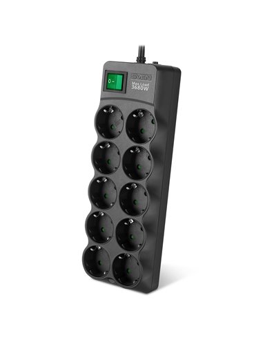 Surge Protector SVEN SF-10E-16/ 10 Sockets/ 3680W/ 3.0m/ Black