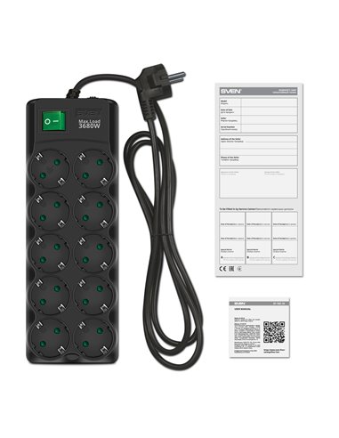 Фильтр сетевой SVEN SF-10E-16/ 10 Sockets/ 3680W/ 3.0m/ Black