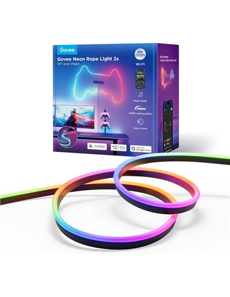 Lumina neon de tip franghie GOVEE Neon Rope Strip Ligth 2s / 4m / Multicolor / Wi-Fi + BT / Black