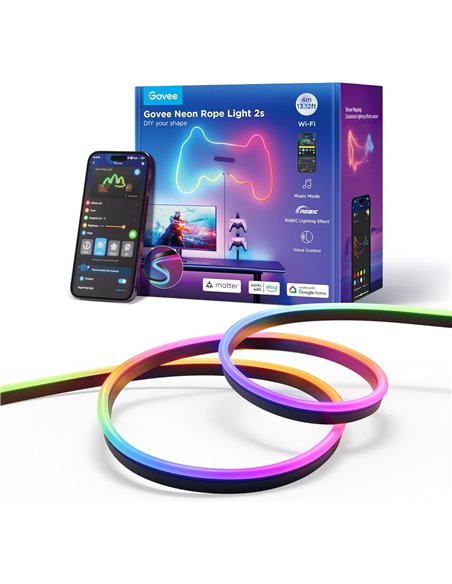 Неоновая веревочная лента GOVEE Neon Rope Strip Ligth 2s / 4m / Multicolor / Wi-Fi + BT / Black