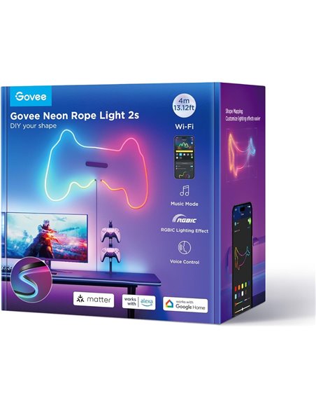 Lumina neon de tip franghie GOVEE Neon Rope Strip Ligth 2s / 4m / Multicolor / Wi-Fi + BT / Black