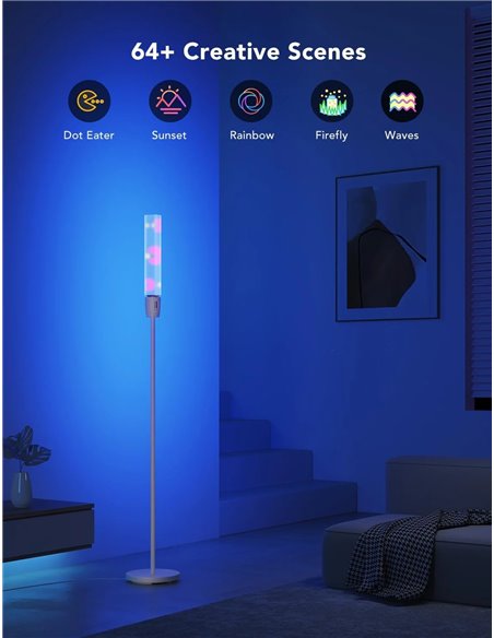 lampa de podea GOVEE RGBICW Cylinder Floor Lamp, Wi-Fi + BT, Multicolor + Extra White LEDs